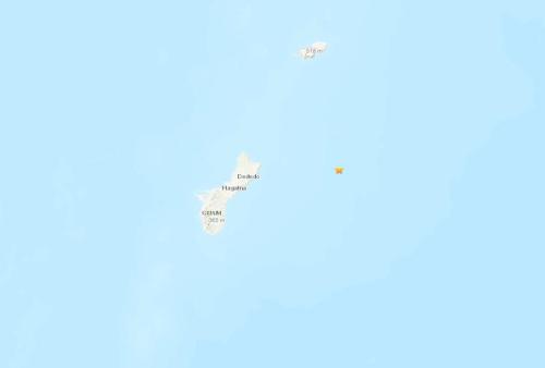 美国关岛东北部海域发生5.3级地震，震源深度59.6千米。(图片来源：美国地质勘探局网站截图)